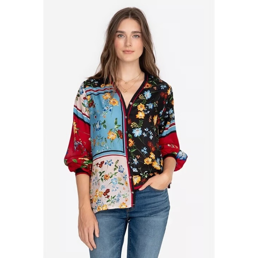 Johnny Was Perdita Mixed Floral-Print Blouse
